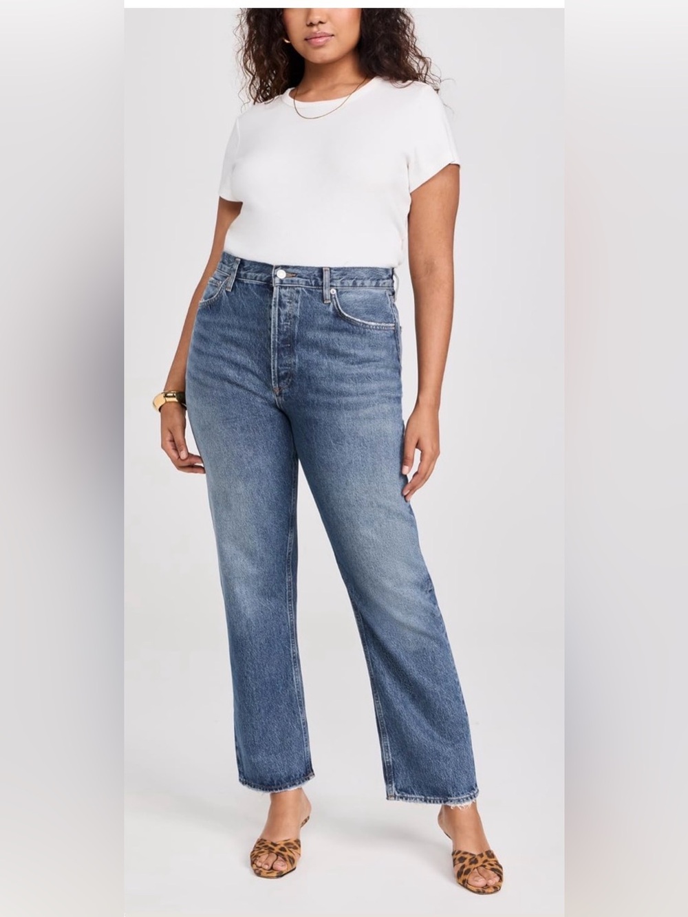 AGOLDE High Rise 90s Straight Jeans Size 30 Medium Wash Button Fly - Picture 2 of 8